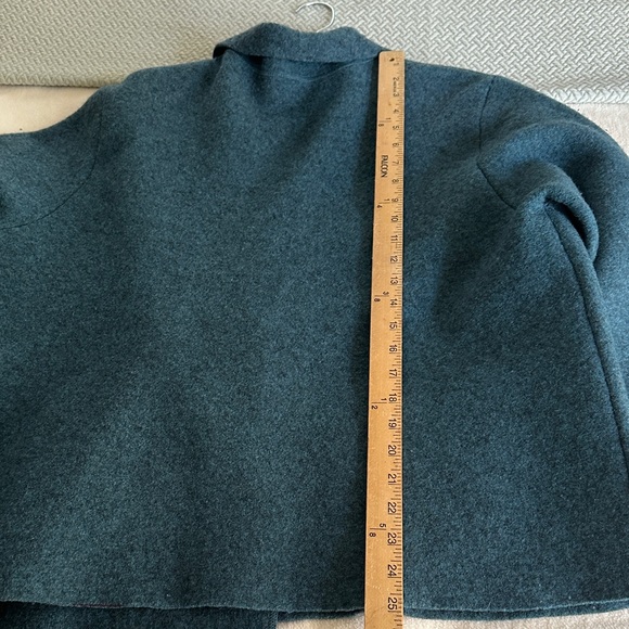 Eileen Fisher Woman’s Felted Wool Teal Jacket Blazer large open front - Picture 10 of 14